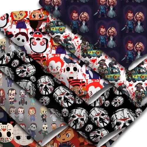 Horror Theme Faux Leather Sheets Skull Blood Printed Synthetic Leather Fabric Roll 30x140cm for DIY Holloween Earring Hair Bows