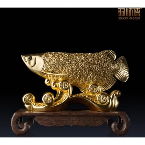 Master copper copper ornaments "Lucky Dragon Fish" (gold) Home Furnishing crafts gold gold paste system
