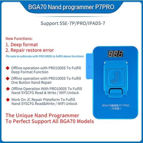 JC P7 PRO Multi-Function Nand Programmer BGA70 Nand For phone 5SE-7P For lPAD 5-7 Nand Syscfg Read Write Error Test Fixture