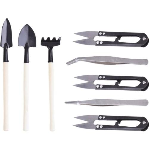 8Pcs Mini Garden Bonsai Tools Kit Spade Shovel Harrow Set Hand Tools Set Potted Plants Maintenance Suit With Wooden