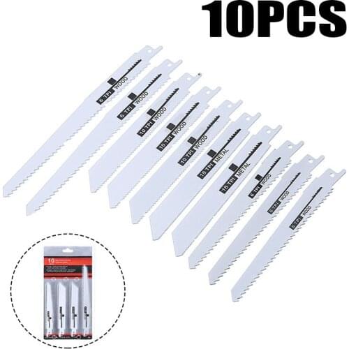 10pcs Reciprocating Jig Saw Blade Set Assorted High-Carbon Steel Saber Saw Blades For Plastic Wood Cutting Tool Accessories