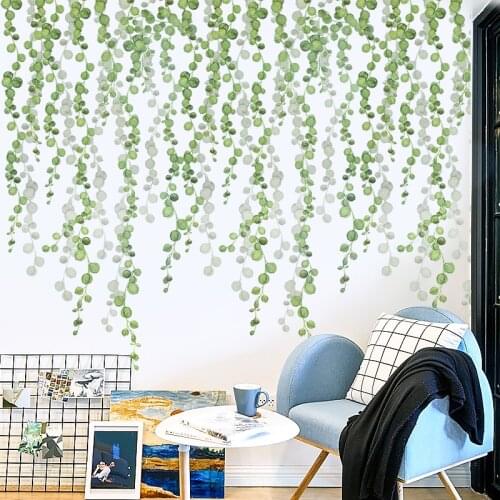 Green Potted Plant Leaves Wall Sticker for Home Living Room Decoration Mural Art Decals Children Bedroom Wallpaper Stickers
