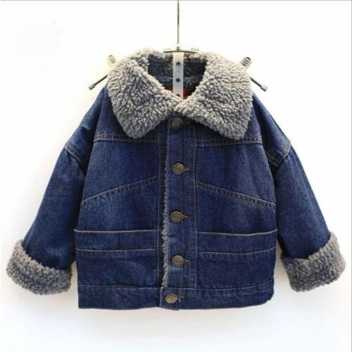 2017 new winter Girls Kids boys thick denim jacket warm cotton coat comfortable cute baby Clothes Children Clothing