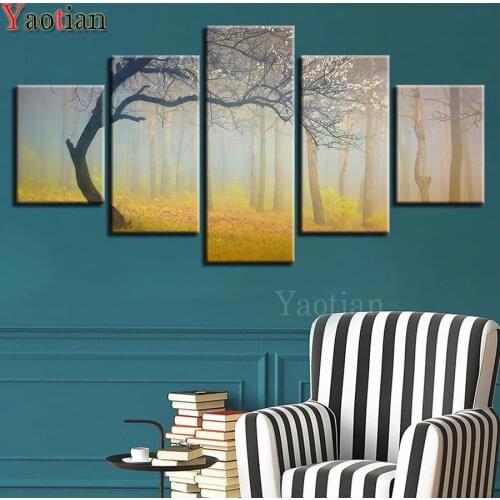 New 3d Full drill square round diamond painting 5 Pieces Tree Forest Psychedelic Landscape DIY diamond embroidery 5d rhinestones