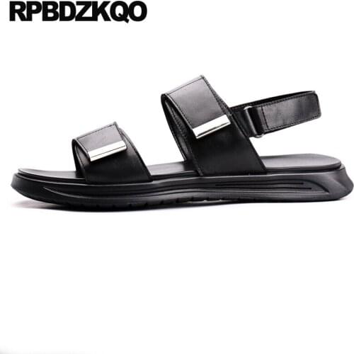 Beach open toe casual large size sandals summer black designer shoes men high quality genuine leather 45 flat outdoor luxury