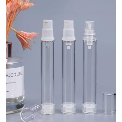 Empty 15ML Round Plastic Airless Vacuum Bottle Clear Cosmetic Lotion Plastic Bottle Refillable Packing Container 10PCS