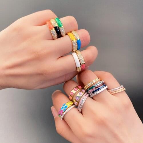 Colorful Enamel Zircon Stackable Rings For Women,Simple Wedding Party Engagement Ring Jewelry