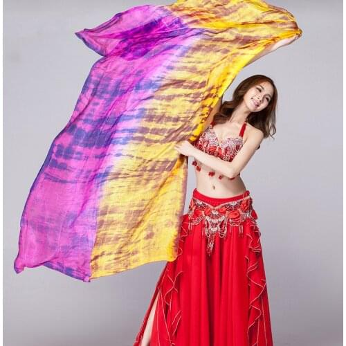 100% Silk Stage Performance Prop Double Colors Tie Dye Light Texture Scarf Women Dance Accessories Belly Dance Silk Veil