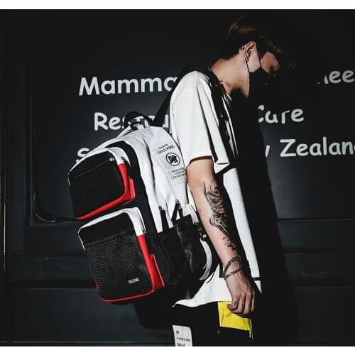 HipHop Style Backpack Panelled School Bag For Teenage Boys Large Capacity Fashion Male Stundent Travel Backpack Rucksack