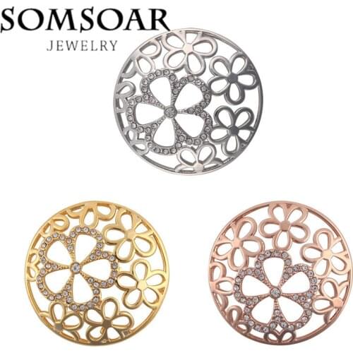 Somsoar Lovely 3D little Flower Coin Disc fit My Coin moneda Locket Charm Pendant necklace for women fashion jewelry 5pcs/lot