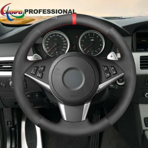 DIY Hand-Sewn Non-Slip Black Suede Car Steering Wheel Cover For BMW 5 Series E60 E61 6 Series E63 E64 Car Interior Accessories