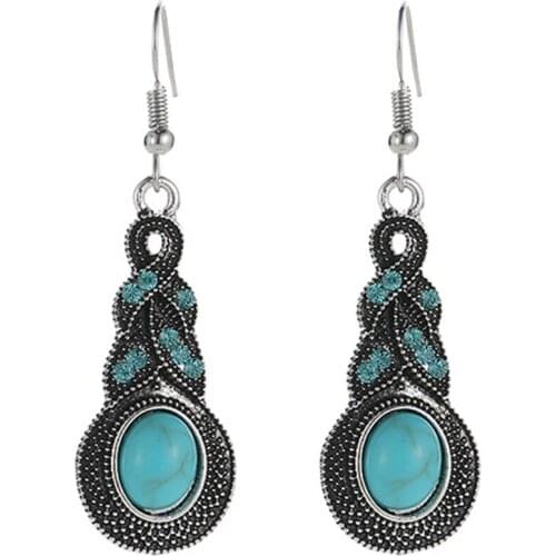 Tibetan Trend Pendant Earrings Natural Stone Howlite Drop Earrings for Women Girl Pendientes Largos Turquesa Jewelry