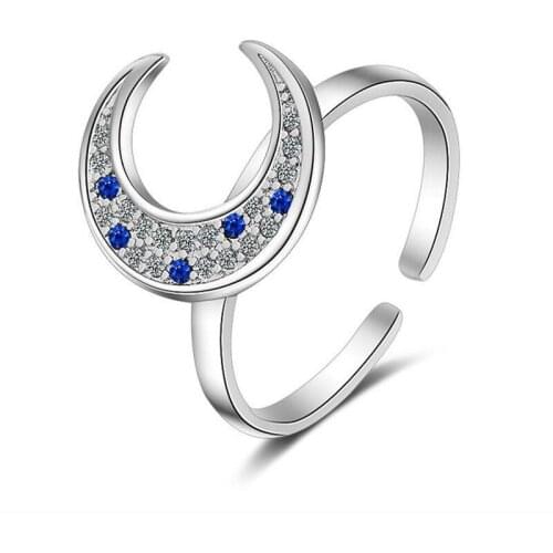 TJP Trendy 925 Silver Rings For Women Party Jewelry Fashion Girl Crystal Moon Shaped Finger Rings Accessories Hot Lady Bijou