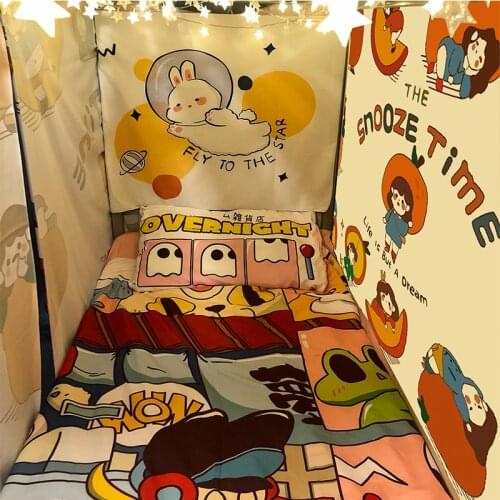 Punch-Free Velcro Background Fabric Japanese and Korean Ins Dormitory Wall Cloth and Dossal Cloth Student Bed Dedicated
