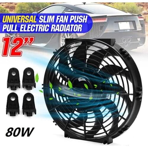 Universal 12 Inch 12V 80W 2100RPM Car Air Conditioning Electronic Cooling Slim Fan CURVED Blade Electric Cool Kit
