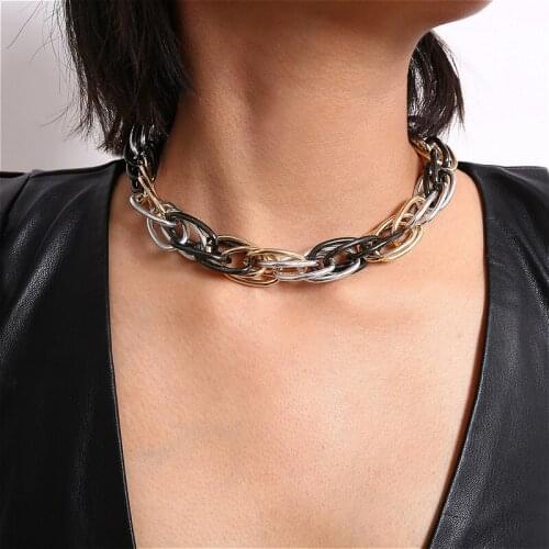 Gothic Punk Necklace For Women Trendy Design Gradient Color Thick Chain Choker Necklaces Jewelry Hip Hop Party Collares