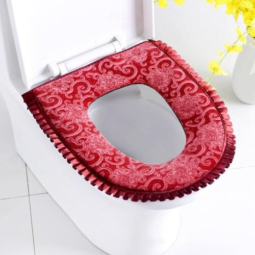 Waterproof Toilet Seat Cushion Zipper Style Seat Cover Winter Thick Toilettes Accessoires Velvet Lace Bathroom Supplies Wc Mat