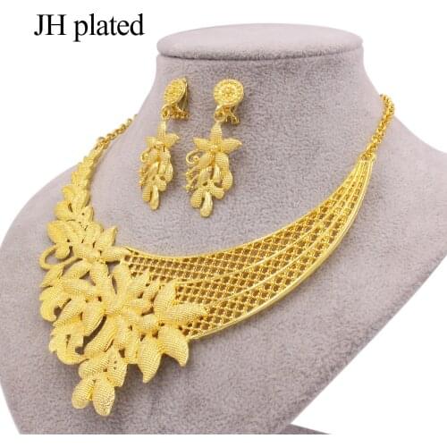 Jewelry sets gold color necklace earrings for women African Dubai bridal Womens gifts pendants collares wholesale jewellery set