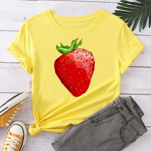Strawberry Women Black T Shirt Girl Harajuku Korean Style Graphic Tops 2021 Kawaii Female T-shirt TX8188