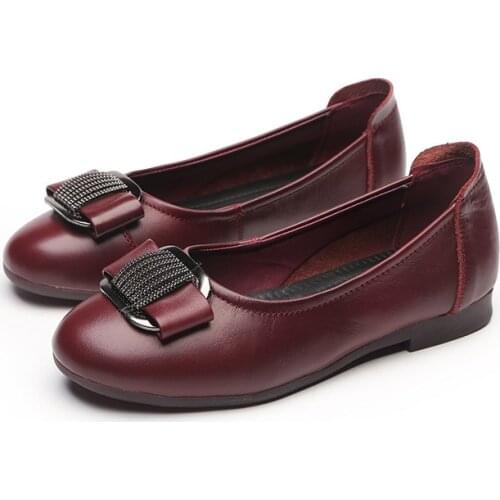 ZZPOHE Women Shoes Spring Autumn New Woman Genuine Leather Flat Shoes Women Casual Slip On Shoes Mother shoes Plus Size