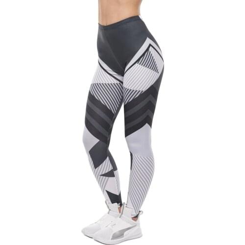 High Quality Women Legging Dark Gray Stripes Printing Fitness Leggings Fashion High Waist Woman Pants