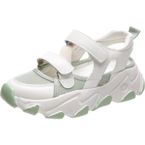 Mesh Sandals Women 2021 New Summer Beach Shoes Fashion Baotou Hook & Loop Platform Sandal Women Casual High Heel Green Home Shoe