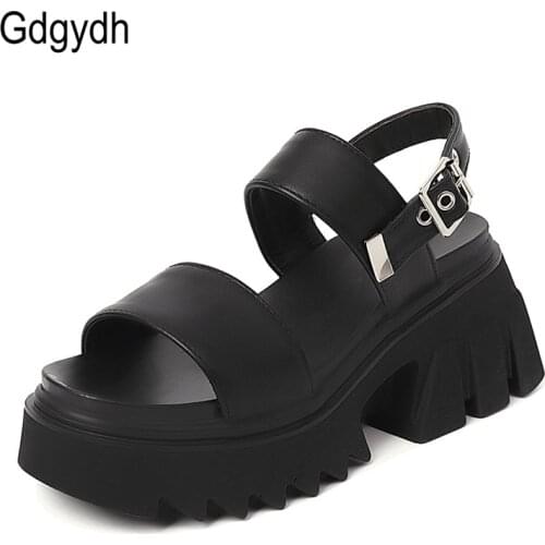 Gdgydh Women Brand Luxury Platform Chunky Shoes Summer Belt Buckle Strap Thick Bottom Slingback Comfort Street Plus Size 43