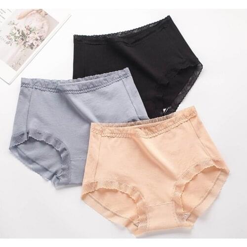 Womens High Waisted Cotton Lace Panties Plus Size Underwear Abdomen Comfortable Sexy Briefs