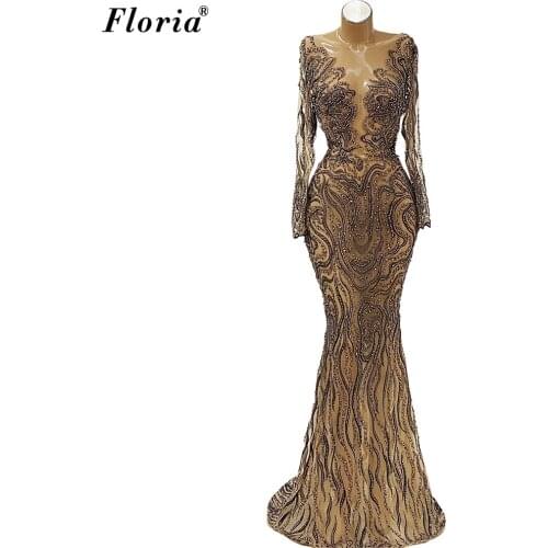 Formal Plus Size Evening Dresses Mermaid Long Sleeves Evening Gowns Robe Longue Arabic Prom Party Dresses For Women Pageant