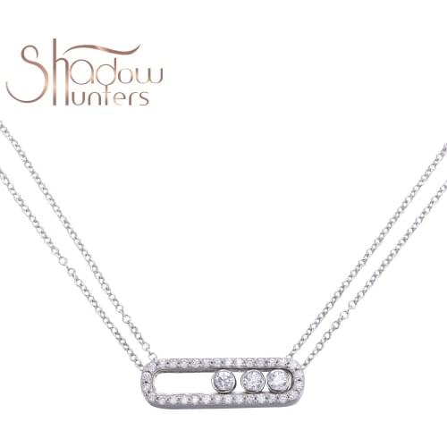 SHADOWHUNTERS High Quality Genuine 925 Sterling Silver Double Move Stone Dangle Necklaces For Women Sterling Silver 925 Jewelry