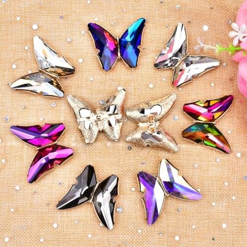 1/5 Pair Crystal 3D Butterfly Buckle Gold-Plated Metal Pin Bottom Glass Rhinestone Diy Shoe Clothing Luggage Accessories Decor
