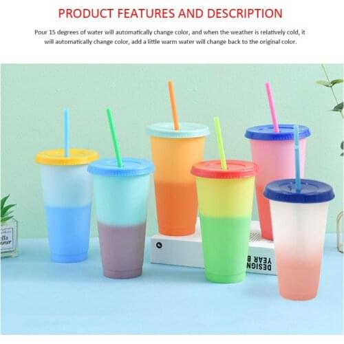 1PCS Reusable Color Changing Cold Cups Magic Plastic Coffee Mugs Water Bottles With Straws Set Kitchen Cocina For Summer