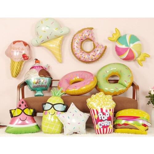 1pcs Pink Donuts Candy Ice Cream Popcorn Foil Balloons Baby Shower Happy Birthday Decorations Inflatable Helium Sweet Kids Toys