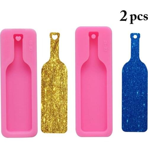 2pcs Epoxy Resin Keychain Pendant Resin Mold DIY Creative Wine Bottle Shaped Silicone Mold Wine Cup Casting Molds Jewelry DIY