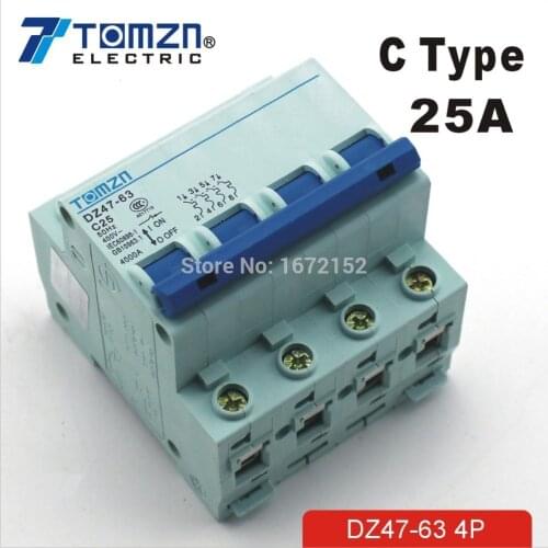 4P 25A 240V/415V Circuit breaker MCB C TYPE 4 Poles