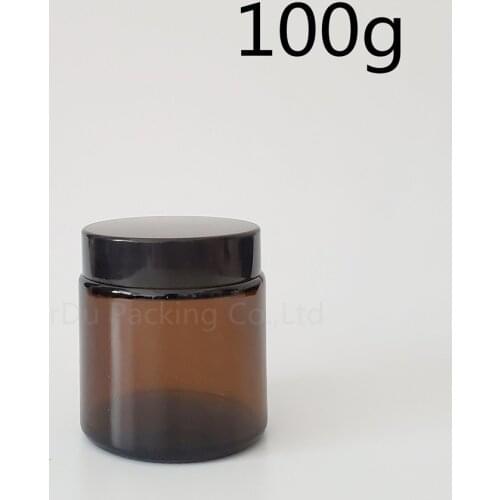 5pcs 100g glass jars for cosmetics Amber Glass Cream Jars Cosmetic Packaging with lid black plastic caps