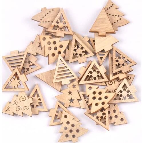 50pcs 22-30mm Natural Wood Crafts christmas trees DIY Scrapbooking For Wooden Ornament Home Decoration Sewing Accessories m2502