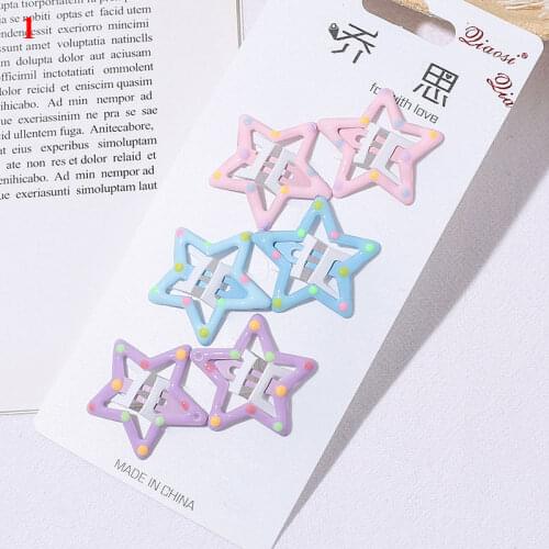 6Pcs/lot Girls Princess Colorful Star Hairpins Snap Clips Kids Sweet Hair Ornament BB Clip Barrettes Children Hair Accessories