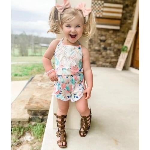 Blotona Little Girls Summer Sleeveless Clothes Set, Floral/Pineapple Print Halter Tops + Elastic Waist Short Pants 2-7Years