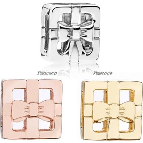 925 Sterling Silver Bead Charm Reflexions Gift Box Clip Stopper Lock Beads Fit Women Pandora Bracelet Diy Jewelry