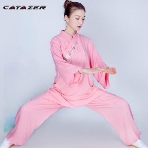 Catazer Summer Yoga Suit Clothing Tai Chi Uniform Kung Fu Uniform Traditional Chinese Clothing for Women Uniform Tang Suit