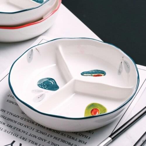 Breakfast Ceramic Childrens Tableware Dinner Fruit Cartoon Rice Bowl Desert Kids Separated Baby Plate