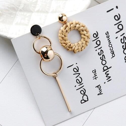 JZTOP Geometric Stud Earrings Hand Woven National Style Big Earrings Female Fashion Party Oorbellen Jewelry Gift
