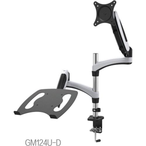 GM124U-D 15"- 27" Multimedia Desktop LCD Monitor Holder + Laptop Holder Stand Table Dual Monitor Mount Arm Bracket Stand Base