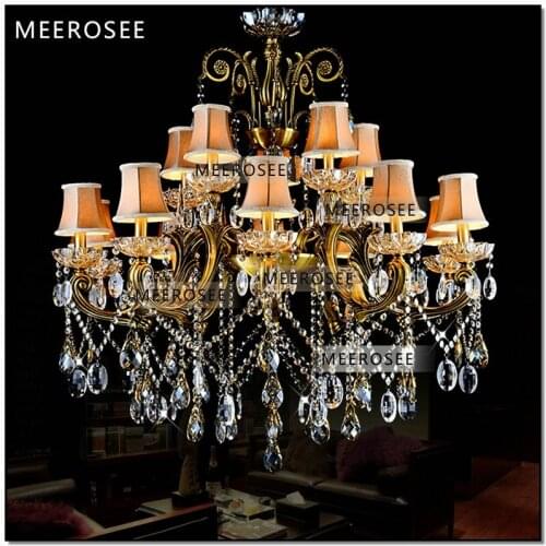 HOT! Big crystal chandelier lighting fixture antique brass Large suspension lustres chandelier lamp with lampshade lampadari