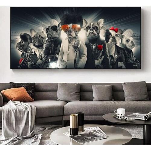 Funny Animal Canvas Paintings Dog Singing Hip Hop Cool Band Posters and Prints Wall Art Pictures for Living Room Home Decoration