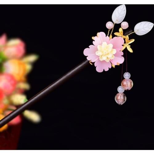 Classical Ancient Chinese Hanfu Fairy Princess Hair Jewelry Temperamental Powder Crystal Exquisite Coloured Glaze Hair Stick