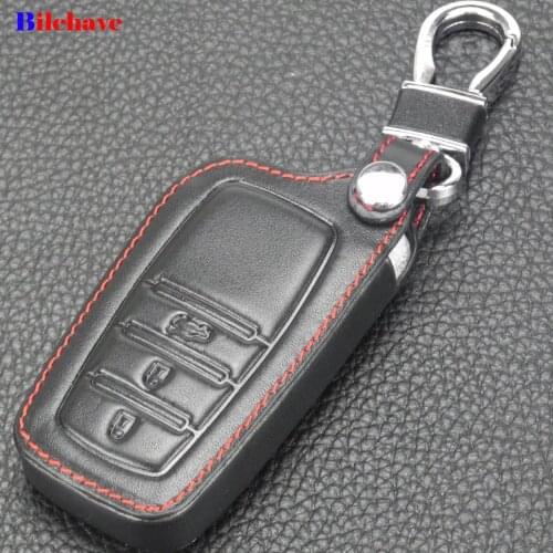 Bilchave 3 Buttons Hand-stitched leather Flip Folding Remote Car Case Cover Fob For Toyota Corolla Camry RAV4 2014 2015