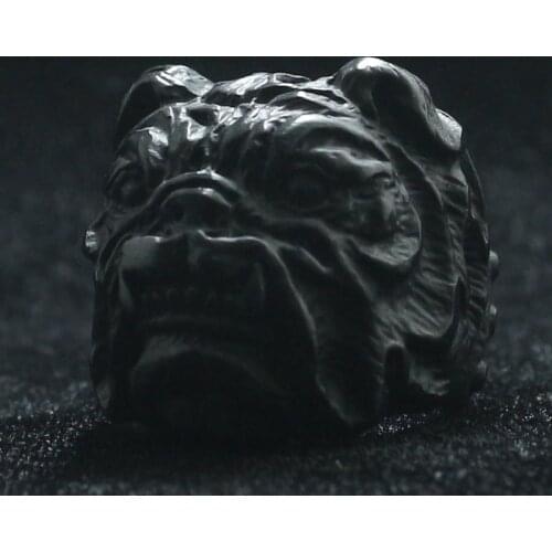 Mens 316L Stainless Steel Cool Black Bull Dog Big Ring