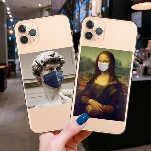 Creative Mask Mona Lisa David Abstract Art Soft Phone Case For iPhone 12 Pro Max 11Pro XR XS Max X SE 6 6s 7 8 Plus Clear Cover